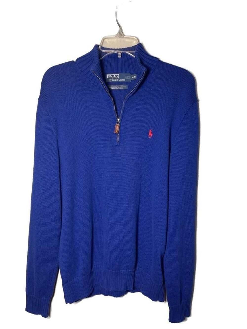 Polo Ralph‎ Lauren Authentic Estate Rib 1/4 Zip Sweater, Royal Blue, Sz. M